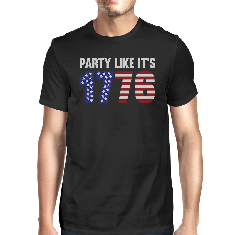 Party Like It's 1776 Mens Black Short Sleeve Cotton Shirt Crewneck