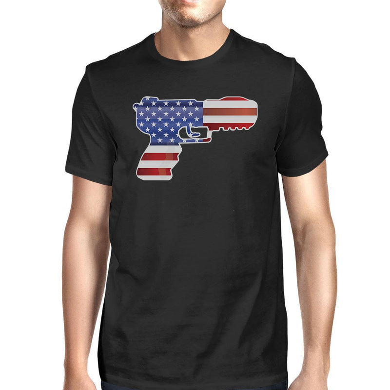 Pistol Shaped American Flag Mens Black T-Shirt For Gun Supporters