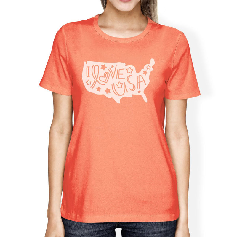 I Love USA Map Women Round Neck Graphic Tee For Independence Day