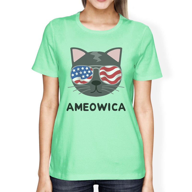 Ameowica Womens Mint Graphic Cotton T-Shirt Cute Cat Lover Tee