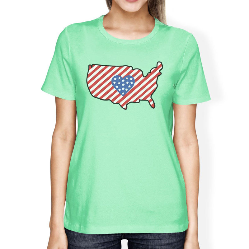 USA Map American Flag Womens Mint Crewneck T-Shirt For 4th Of July