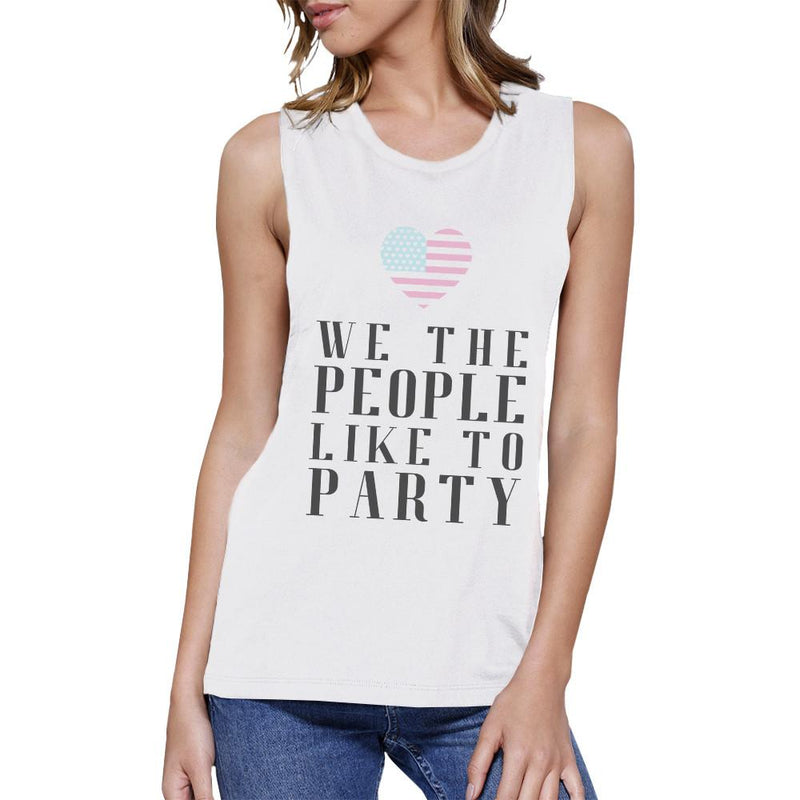 We The People Womens White Funny Independence Day Design Muscle Top