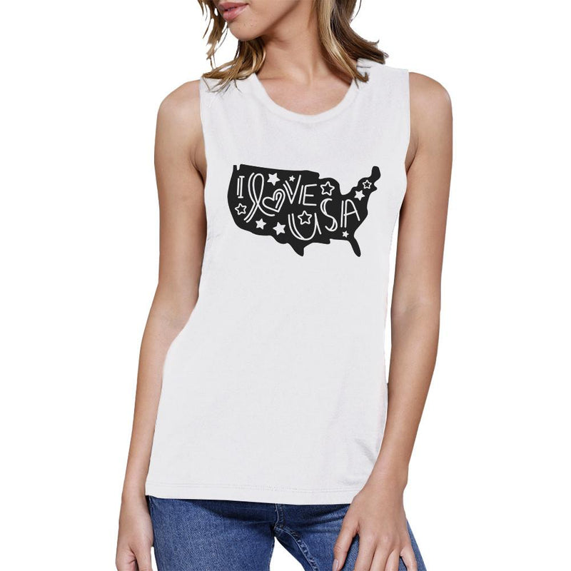 I Love USA Map Cute Womens Muscle Top Unique Fourth Of July Tanks