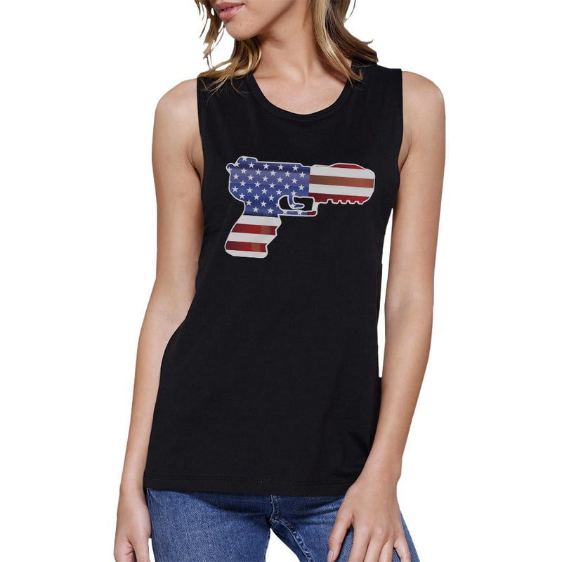 Pistol Shape American Flag Womens Muscle Top Unique Fourth Of July