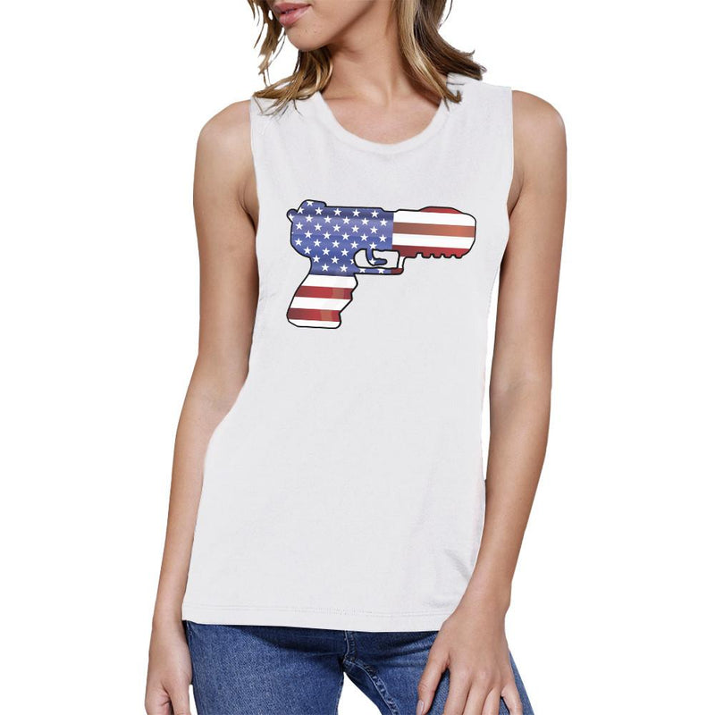 American Flag Pistol Womens Muscle Tee Gifts For Gun Supporters