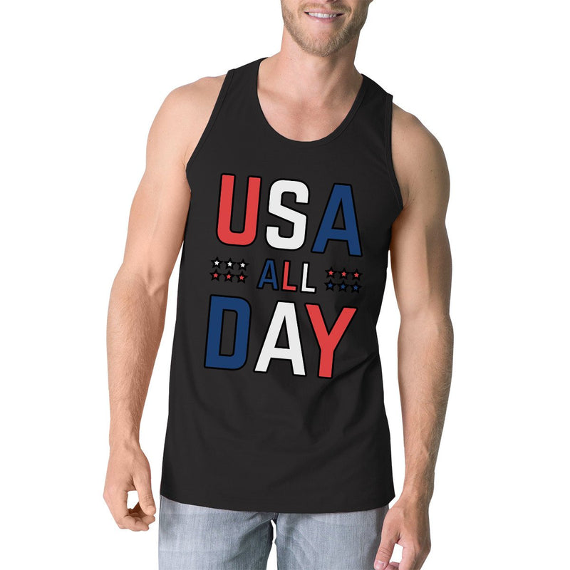 USA All Day Mens Black Sleeveless Tank Top Unique Workout Tanks