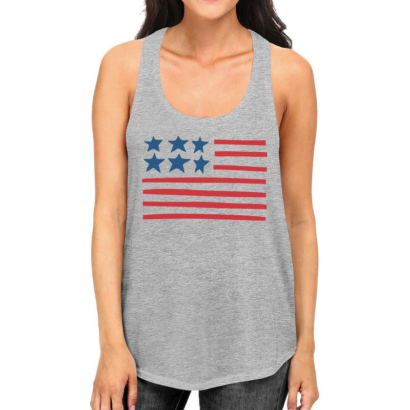 USA Flag Womens Gray Racerback Tanks Cute Independence Day Design