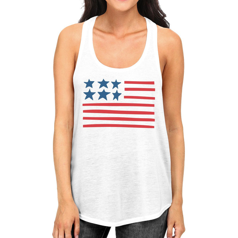 USA Flag Women White Graphic Sleeveless Tee For Independence Day