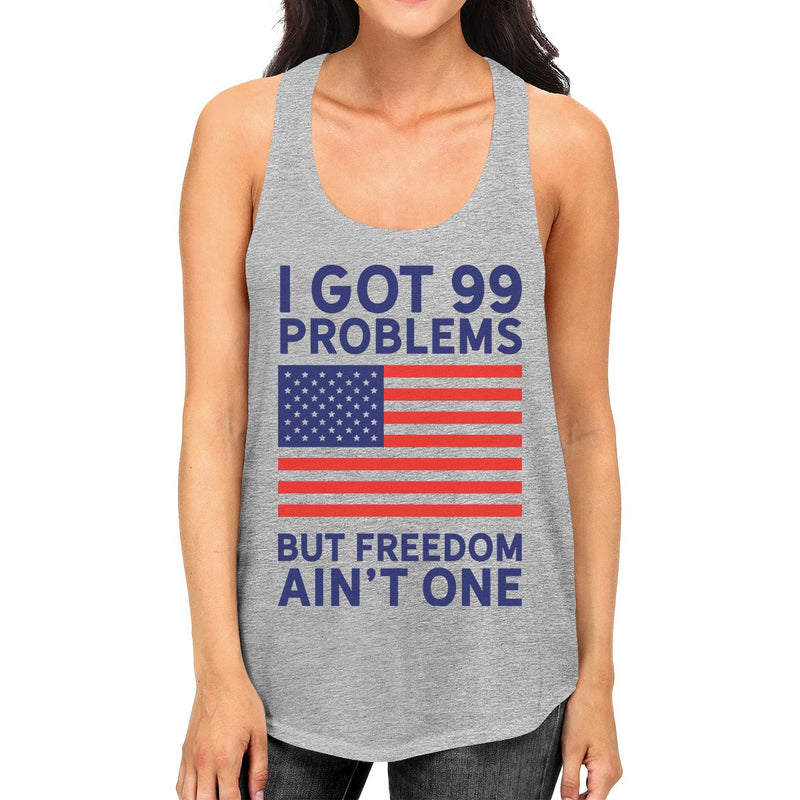 Freedom Ain't The One Womens Grey Graphic Tank Top Patriotic Gifts