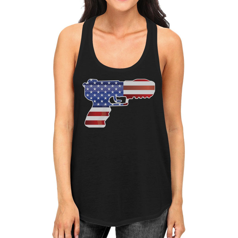 Pistol Shape American Flag Womens Tank Top Unique Fourth Of July