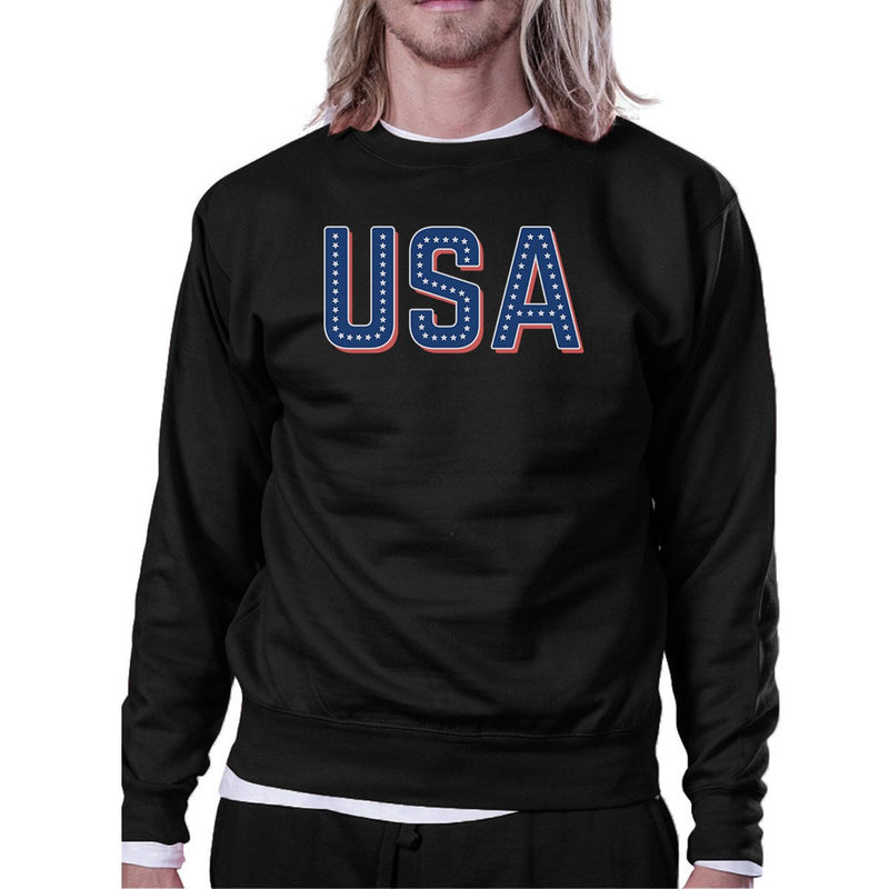 USA With Stars Unisex Black Pullover Sweatshirt For 4th Of July