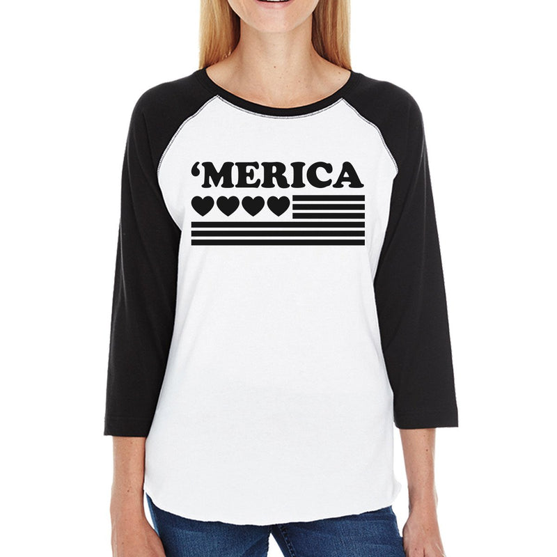 'Merica With Heart Womens Cotton Cute Raglan Tee For 4th Of July