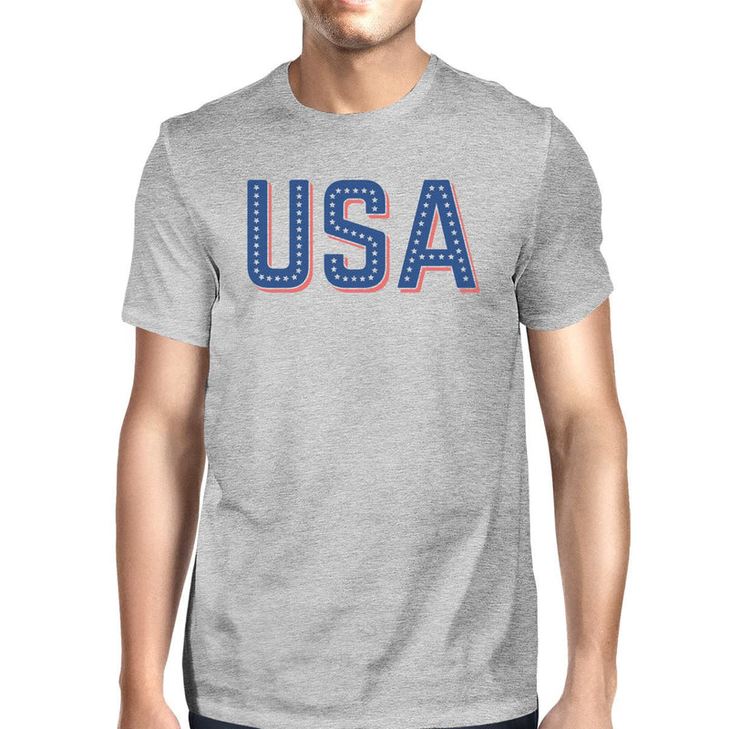 USA With Stars Unique USA Letter Printed Mens Short Sleeve T-Shirt