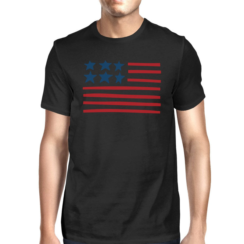 USA Flag Mens Black Graphic T-Shirt Unique Independence Day Tee