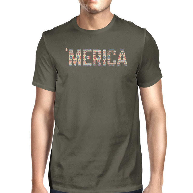 'Merica Mens Dark Grey Tee Shirt For 4th OF July Unique Tshirt Gift