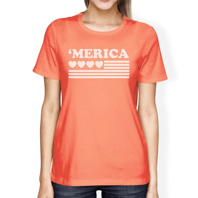 Heart American Flag Cute 4th Of July Decorative T Shirt For Women