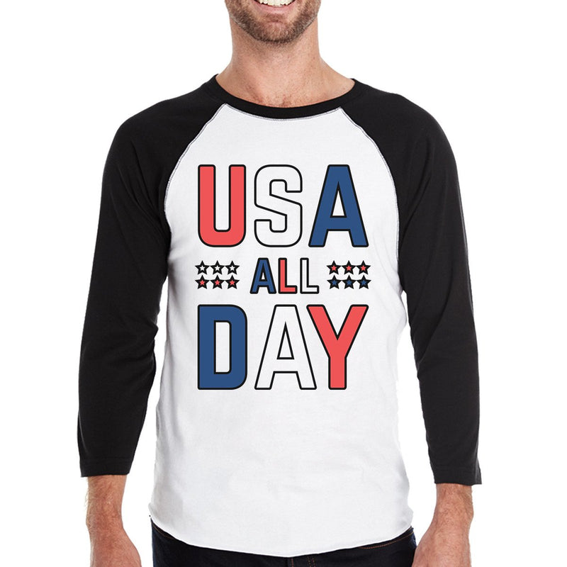USA All Day Mens Unique Graphic 3/4 Sleeve Raglan For 4th Of July