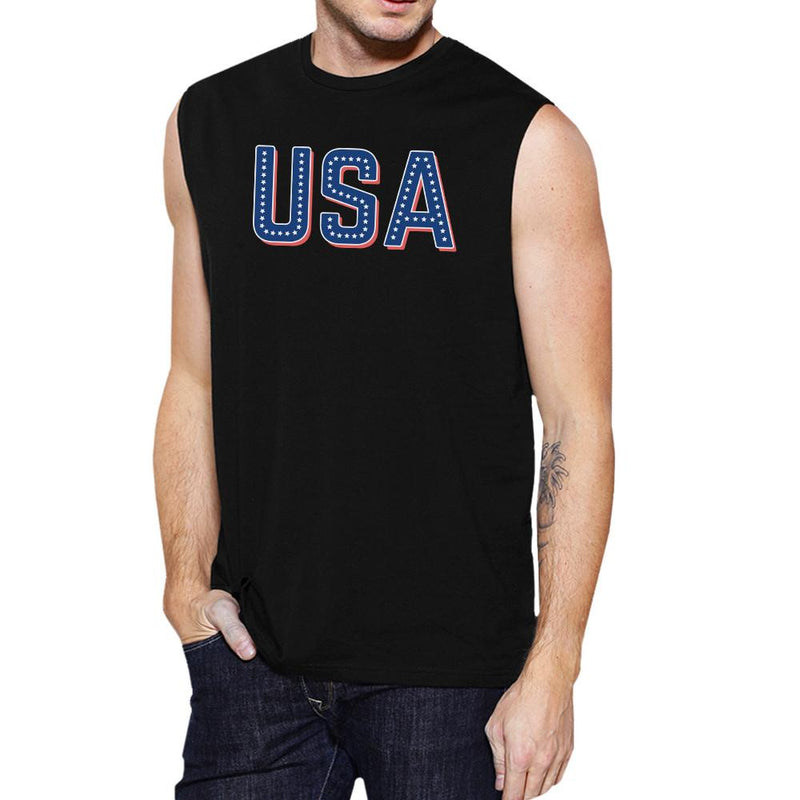 USA With Stars Mens Cotton Muscle Top Unique USA Letter Printed Top