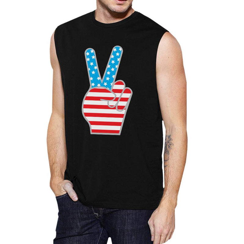American Flag Cute Peace Sign 4th Of July Muscle Tee For Men Cotton
