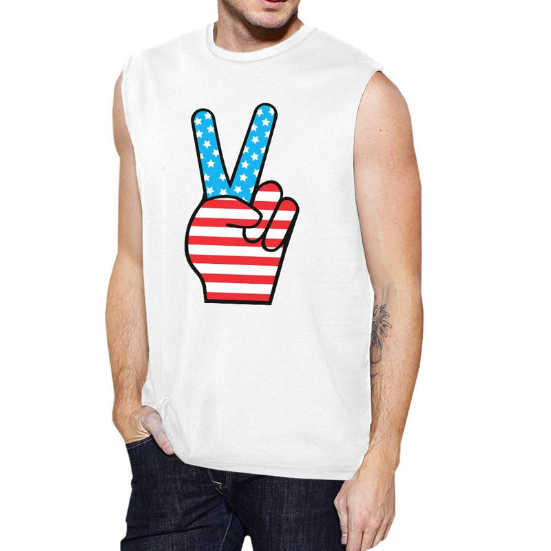Peace Sign American Flag Unique Independence Day Muscle Top For Him