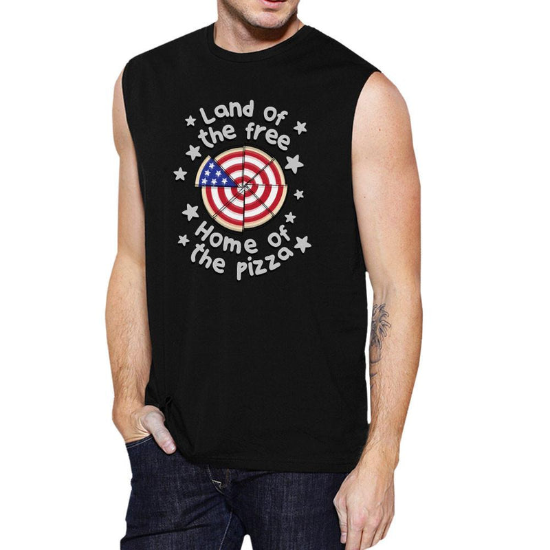 Home of The Pizza Funny Independence Day Graphic Men's Muscle Tee