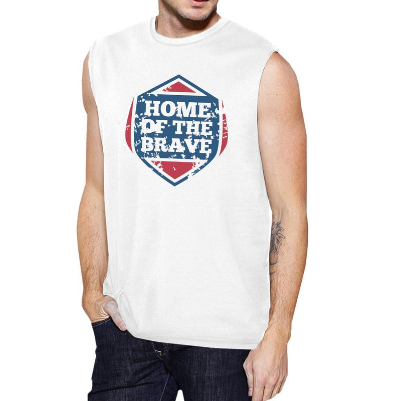 Home Of The Brave White Cotton Unique Graphic Muscle Top For Men