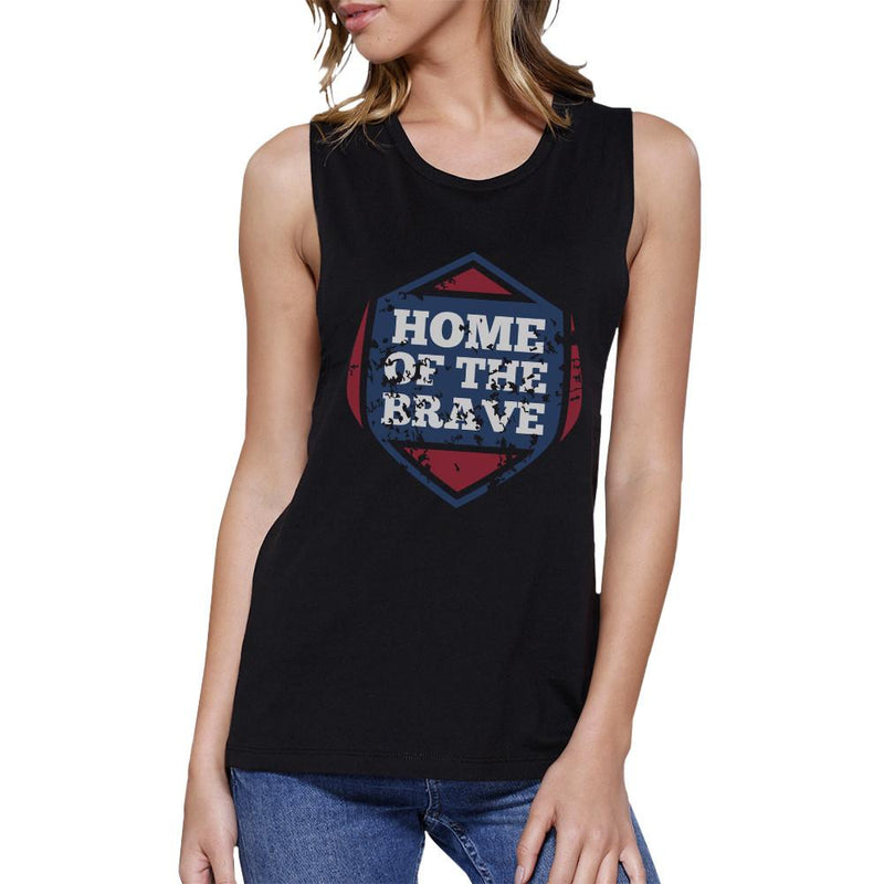 Home Of The Brave Black Cotton Unique Graphic Muscle Top For Women