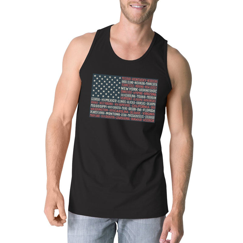 50 States Us Flag Mens Black Tank Top Funny 4th Of July Cotton Tank