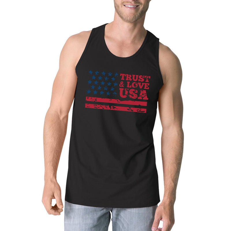 Trust Love USA Mens Black Tank Top Round Neck Line Cotton Tanks