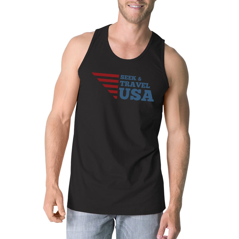 Seek & Travel USA Mens Black Sleeveless Tee Shirt Round Neck Tanks