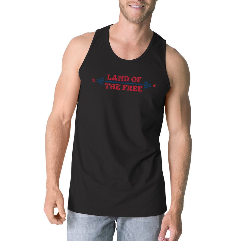 Land Of The Free Mens Black Sleeveless T-Shirt Crewneck Cotton Tank
