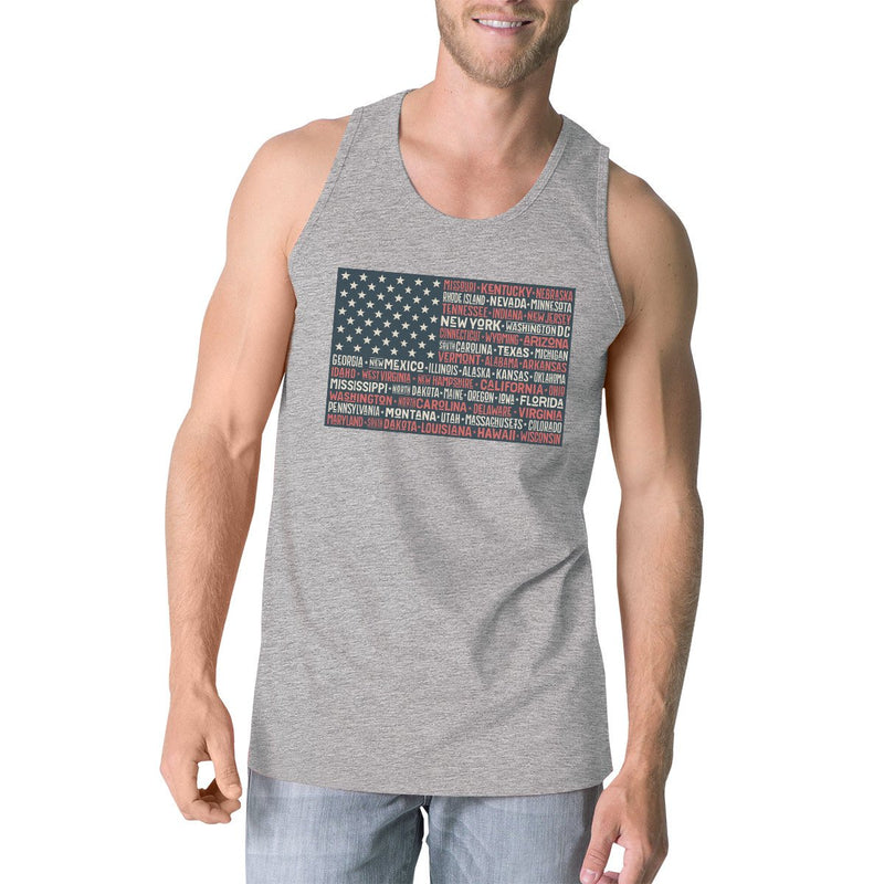 50 States Us Flag Mens Grey Tank Top Funny 4th Of July Cotton Tank