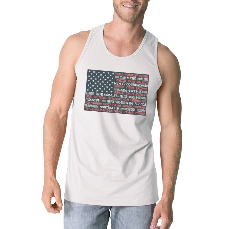 50 States Us Flag Mens White Tank Top Funny 4th Of July Cotton Tank