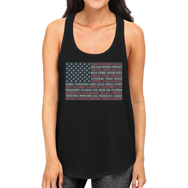 50 States Us Flag Womens Black Tanks Funny 4th Of July Outfit Idea