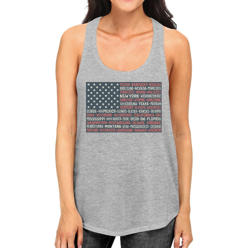 50 States Us Flag Womens Grey Tanks Funny 4th Of July Outfit Idea