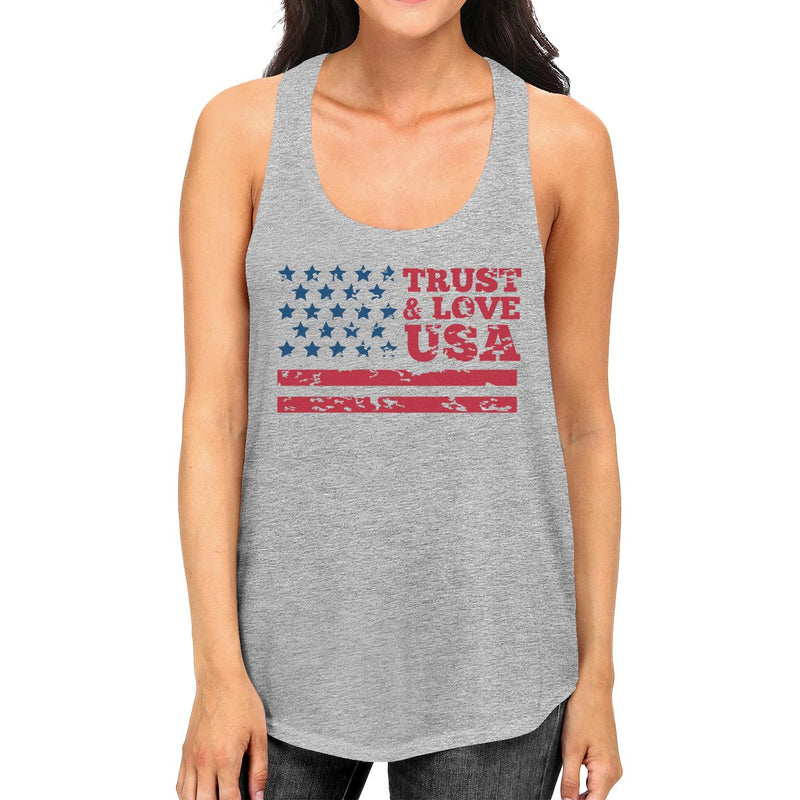 Trust Love USA Womens Grey Tank Top Round Neck Line Cotton Tanks