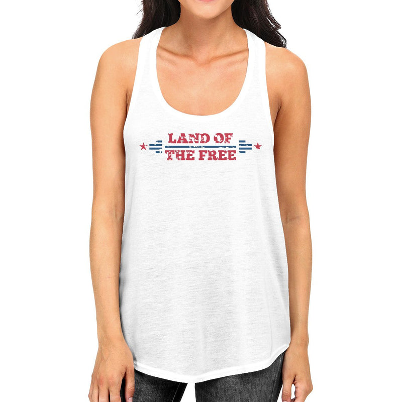 Land Of The Free Womens White Crewneck Tank Top 4th Of July Gift