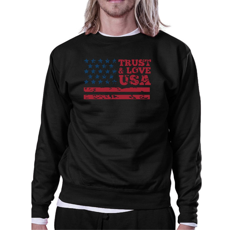 Trust & Love USA Unisex Black Sweatshirt Crewneck Pullover Fleece