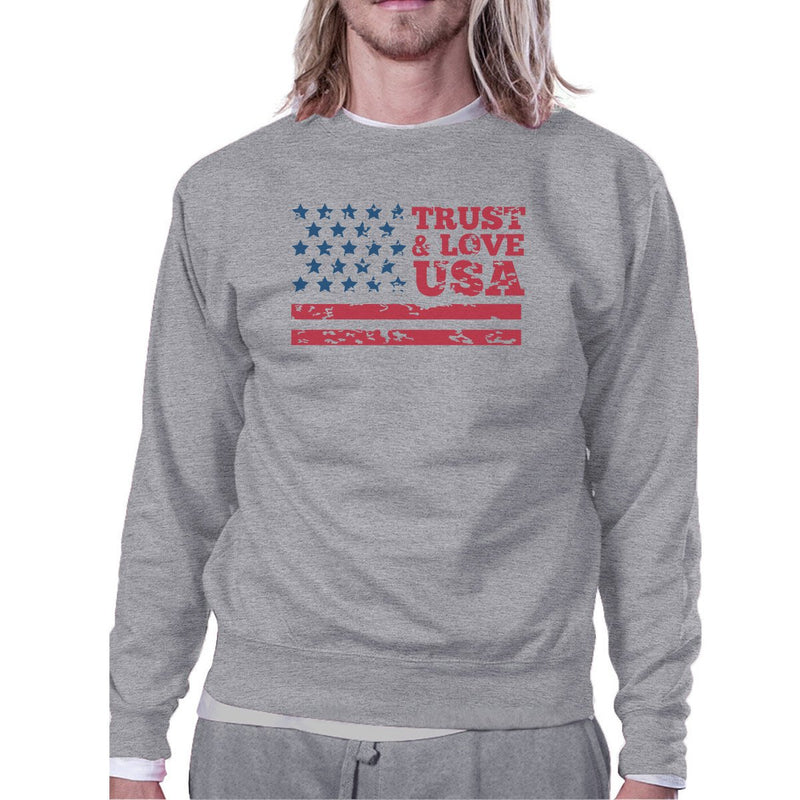 Trust & Love USA Unisex Grey Sweatshirt Crewneck Pullover Fleece