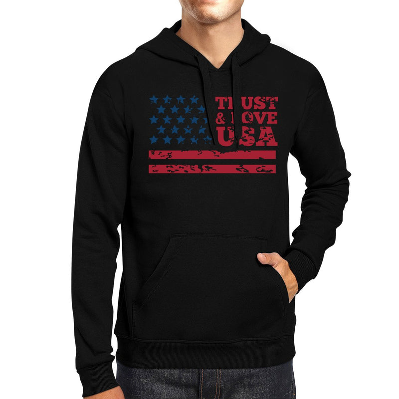 Trust & Love USA Unisex Black Hoodie Crewneck Pullover Fleece Gift