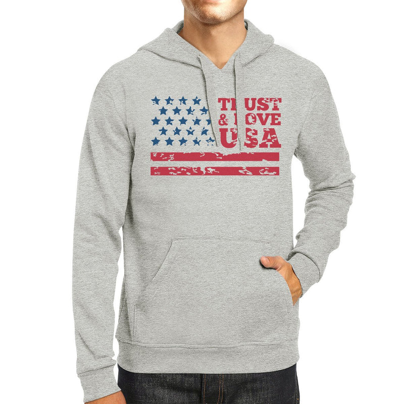 Trust & Love USA Unisex Grey Hoodie Crewneck Pullover Fleece Gift