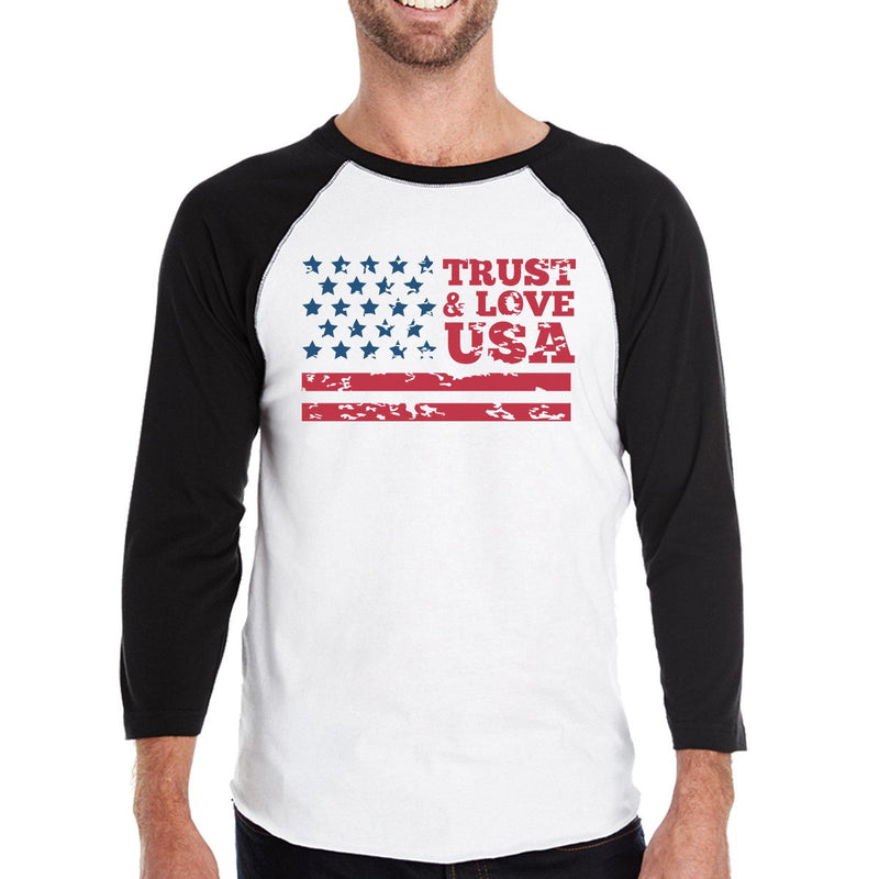 Trust & Love USA Mens Black Raglan T-Shirt 3/4 Sleeve Round Neck