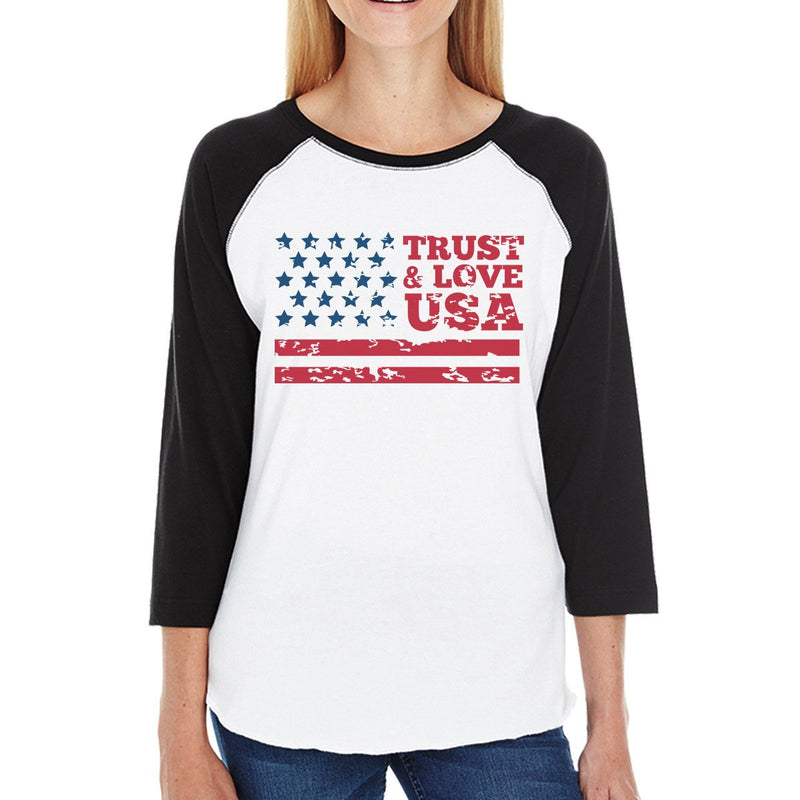 Trust & Love USA Womens Black Raglan T-Shirt 3/4 Sleeve Round Neck