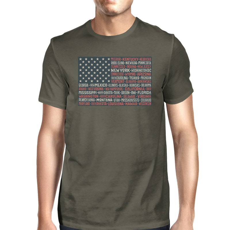50 States American Flag Tshirt Mens Dark Grey Cotton Graphic Tee