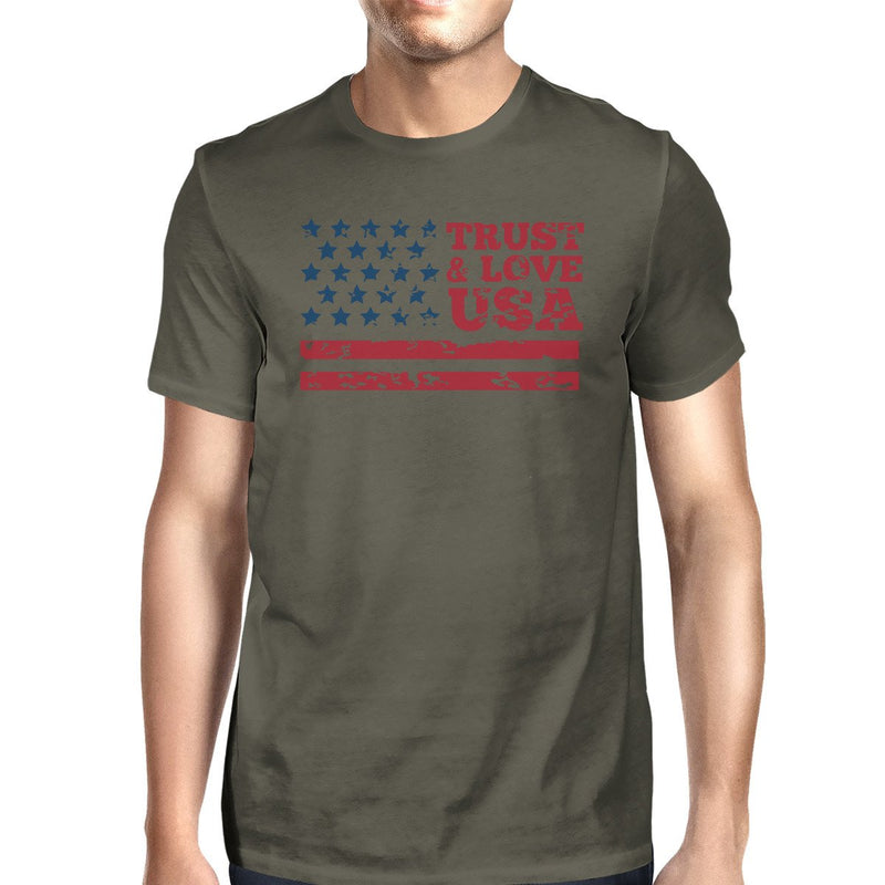 Trust & Love USA American Flag Shirt Mens Dark Grey Round Neck Tee