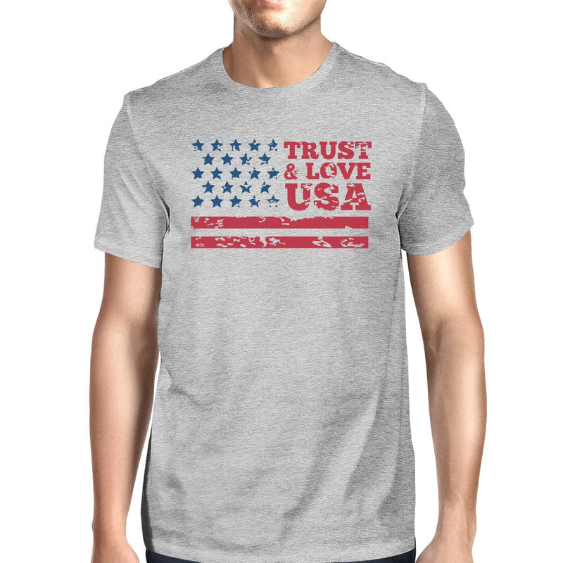 Trust & Love USA American Flag Shirt Mens Gray Round Neck Tshirt