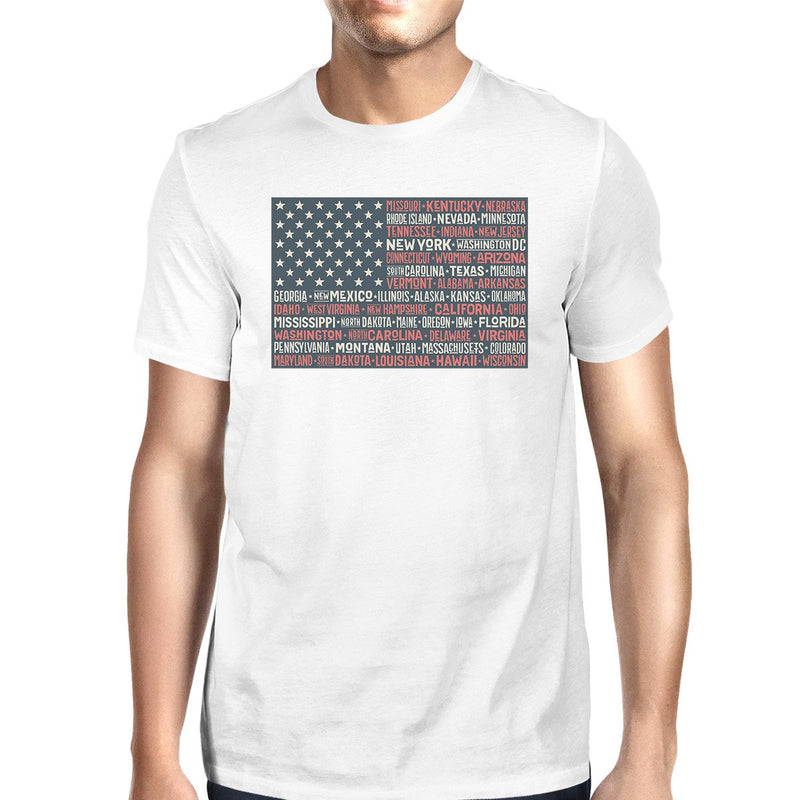 50 States US Flag American Flag Shirt Mens White Cotton Graphic Tee