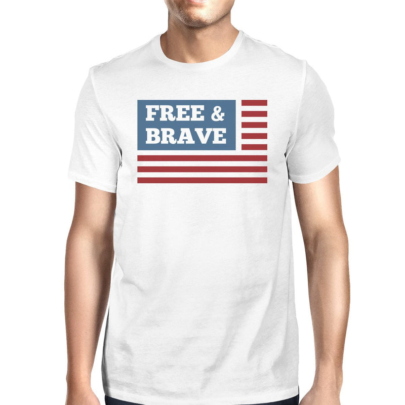 Free & Brave US Flag American Flag Shirt Mens White Cotton Tshirt
