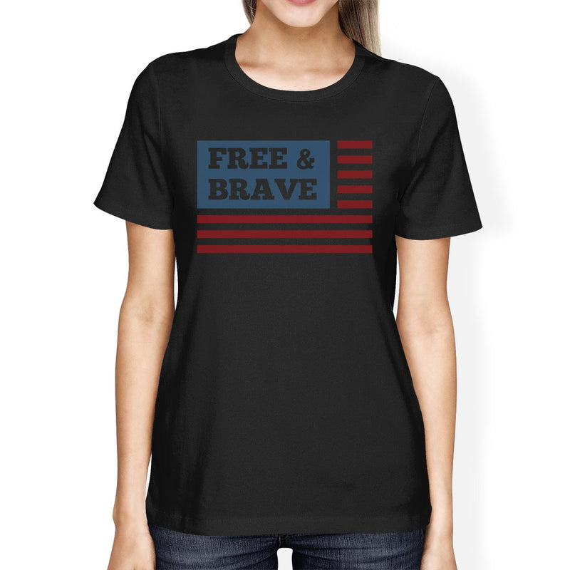 Free & Brave US Flag American Flag Shirt Womens Black Cotton Tshirt