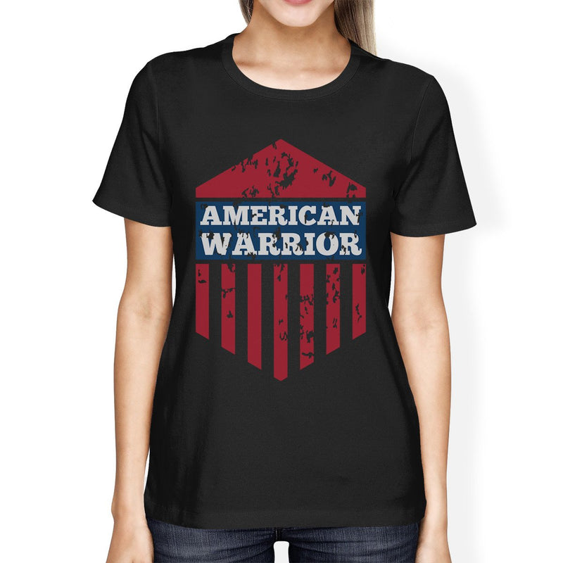 American Warrior Tee Womens Black Cotton Tshirt American Flag Shirt